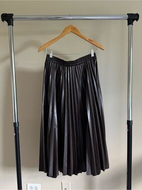 Max Studio Pleated Faux Leather Midi Skirt - Brown